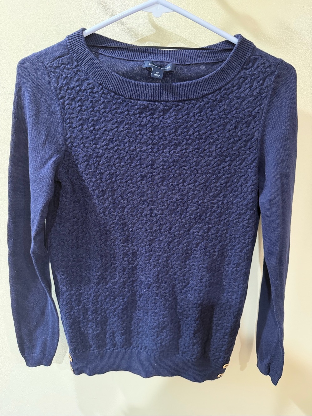 Tommy Hilfiger Navy Textured Crew Neck Sweater